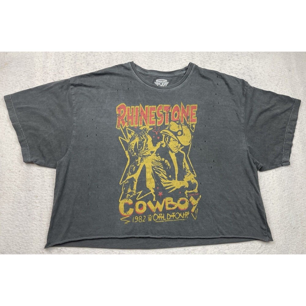 David Allan Coe Gray Size Large Rhinestone Cowboy Custom Crop Top T-Shirt